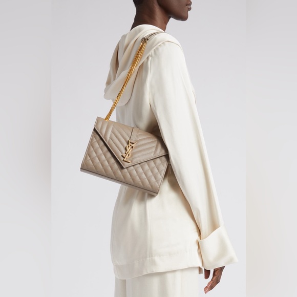 SAINT LAURENT MEDIUM CASSANDRA QUILTED LEATHER ENVELOPE BAG,Greyish Brown,$2,950 - Picture 5 of 17